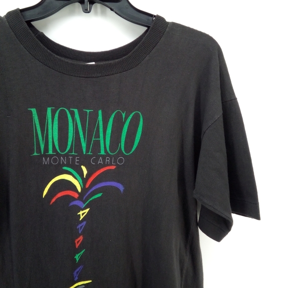Vintage Monaco French Riviera by Stepha Black Tourist Vacation Souvenir Shirt M - Picture 1 of 9